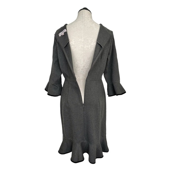 Nanette Lepore Gray Ponte Bell Sleeve Flounce Hem Velvet Trim Dress Size 10 - Picture 8 of 15